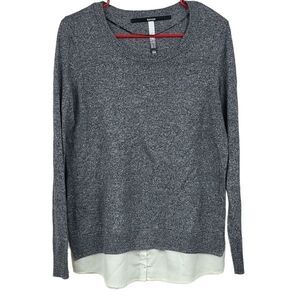 Kensie Soft Charcoal Gray Scoop Sweater w/ Shirt Layered Look Pullover Tunic -M